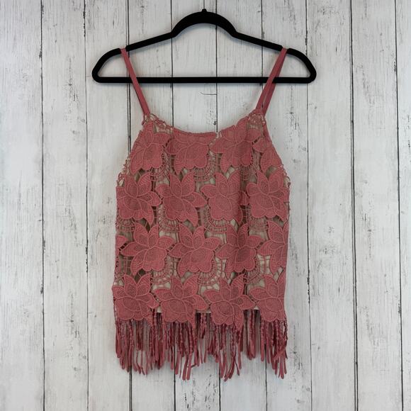 Alice + Olivia Dusty Rose Waverly Crochet Strappy Tank Top Floral Fringe Size 0 - Picture 2 of 13